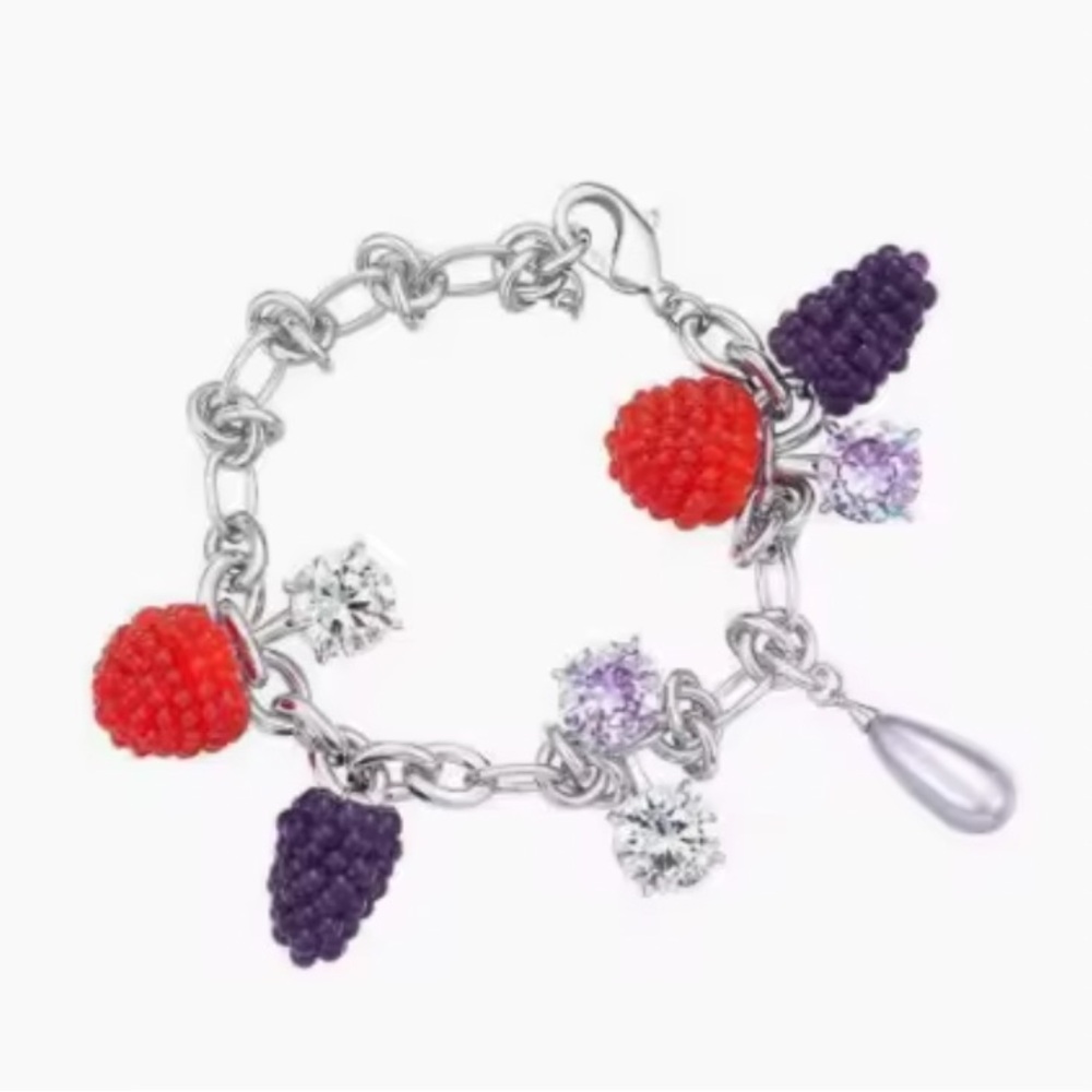 NEW YVMIN silver chain charm bracelet with crystals and berries